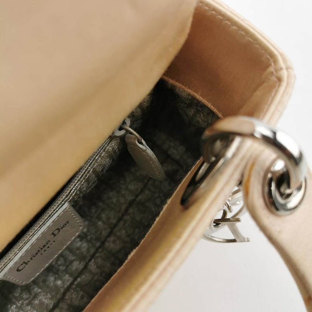 Sold Lady Dior Mini Beige Silk Handbag