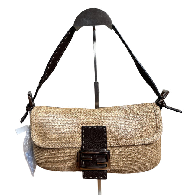 Fendi Baguette Raffia Straw Beige and Brown Leather Shoulder Bag-Luxbags