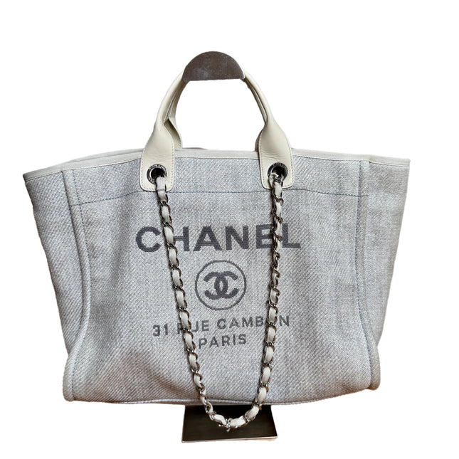 Chanel Deauville Tote Medium Light Blue Grey Denim Top Handle 2013-2014-Luxbags