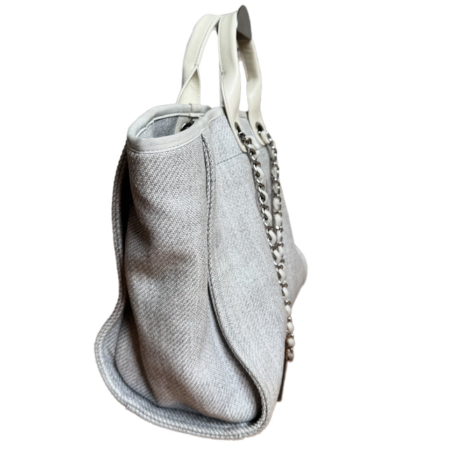 Chanel Deauville Tote Medium Light Blue Grey Denim Top Handle 2013-2014