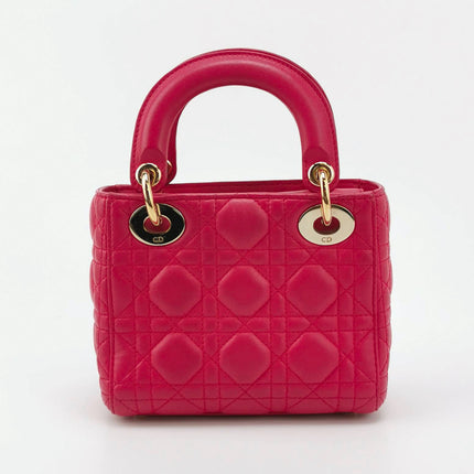 Sold Lady Dior Mini Fuchsia Pink handbag Cannage Leather with strap