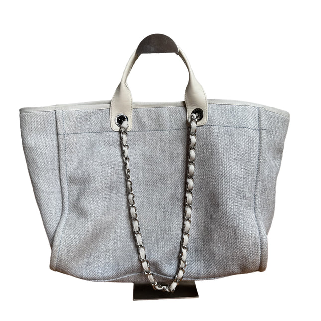 Chanel Deauville Tote Medium Light Blue Grey Denim Top Handle 2013-2014