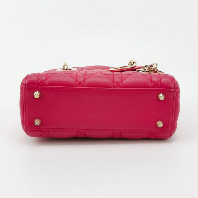 Sold Lady Dior Mini Fuchsia Pink handbag Cannage Leather with strap