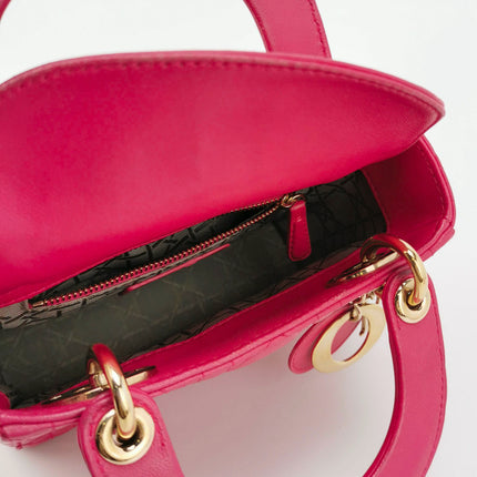 Sold Lady Dior Mini Fuchsia Pink handbag Cannage Leather with strap