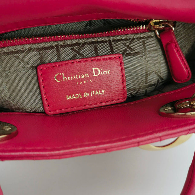 Sold Lady Dior Mini Fuchsia Pink handbag Cannage Leather with strap