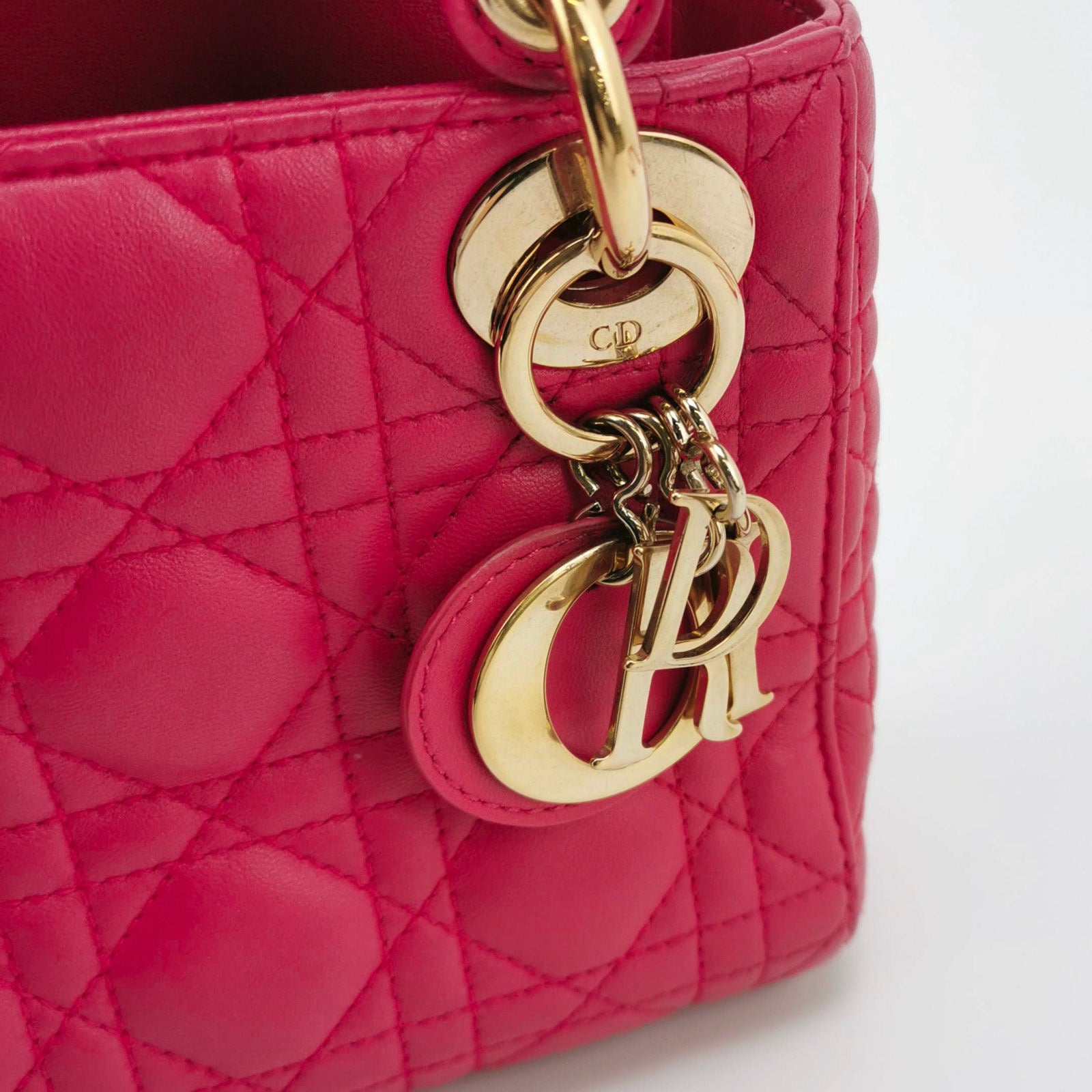 Sold Lady Dior Mini Fuchsia Pink handbag Cannage Leather with strap Luxbags