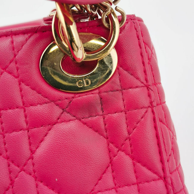 Sold Lady Dior Mini Fuchsia Pink handbag Cannage Leather with strap