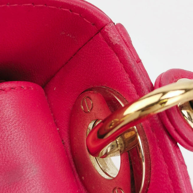 Sold Lady Dior Mini Fuchsia Pink handbag Cannage Leather with strap