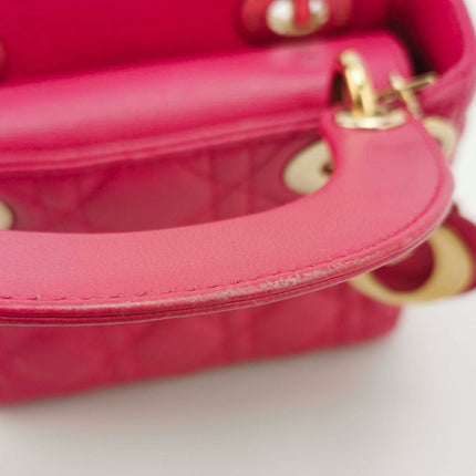 Sold Lady Dior Mini Fuchsia Pink handbag Cannage Leather with strap