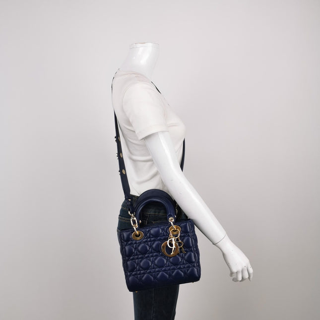 Sold Lady Dior Small My Abcdior Navy Lambskin Cannage Leather