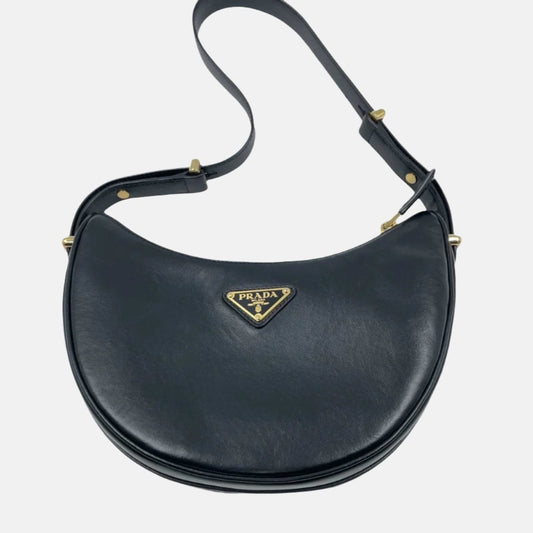 Prada Arqué black calfskin leather shoulder bag Crescent Moon Shape