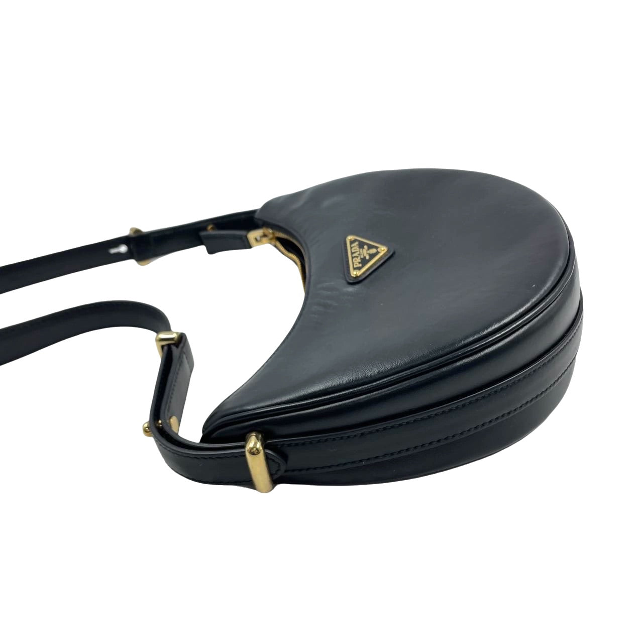 Prada Arqué black calfskin leather shoulder bag Crescent Moon Shape