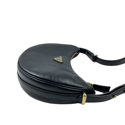 Prada Arqué black calfskin leather shoulder bag Crescent Moon Shape