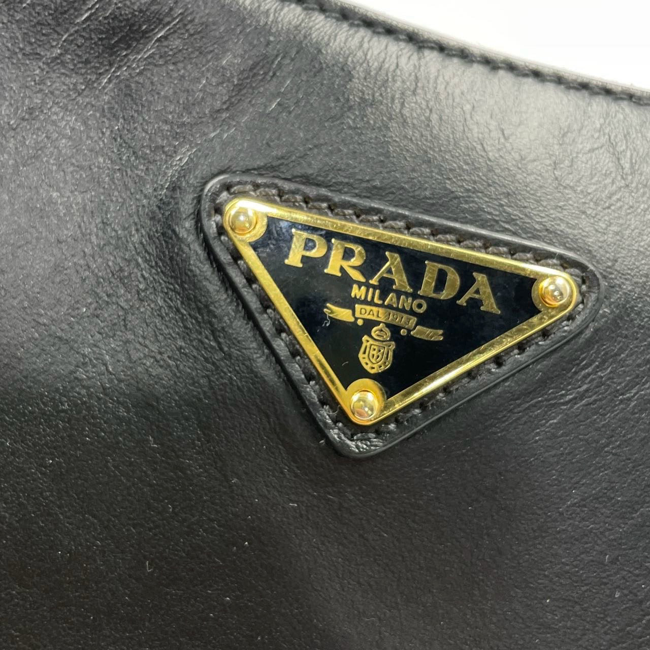 Prada Arqué black calfskin leather shoulder bag Crescent Moon Shape