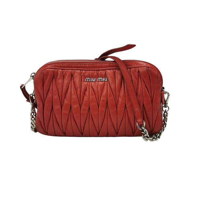 Miu Miu Nappa Matelasse Camera Bag Red