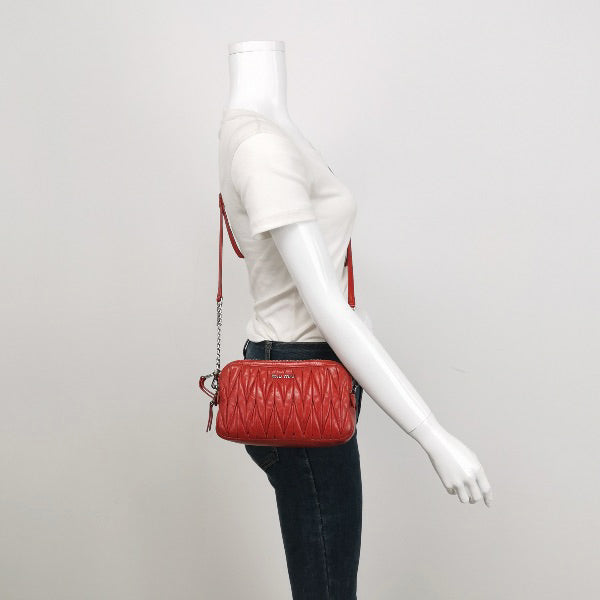 Miu Miu Nappa Matelasse Camera Bag Red