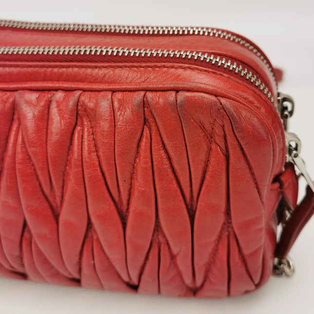 Miu Miu Nappa Matelasse Camera Bag Red