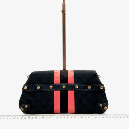 Gucci Horsebit 1955 Chain Shoulder bag Black monogram with Pink silk stripe