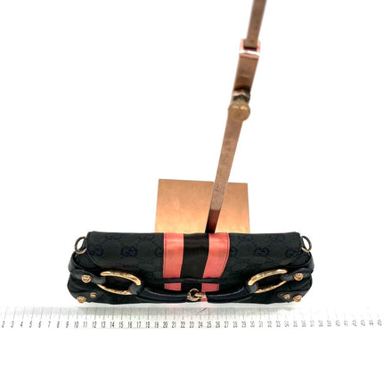 Gucci Horsebit 1955 Chain Shoulder bag Black monogram with Pink silk stripe