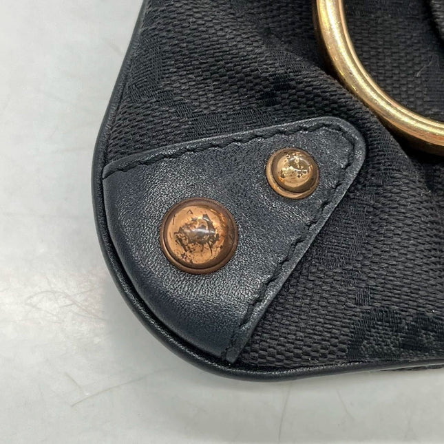 Gucci Horsebit 1955 Chain Shoulder bag Black monogram with Pink silk stripe