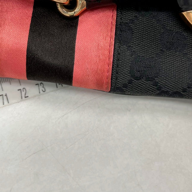 Gucci Horsebit 1955 Chain Shoulder bag Black monogram with Pink silk stripe