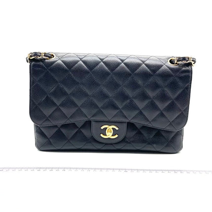 Chanel Classic Flap Jumbo 2014 Black Caviar Leather Double Flap Gold Hardware-Luxbags
