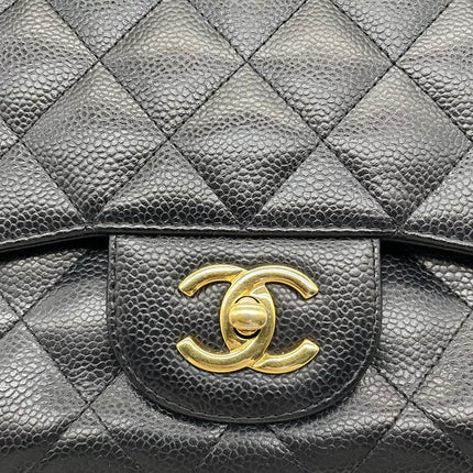 Chanel Classic Flap Jumbo 2014 Black Caviar Leather Double Flap Gold Hardware