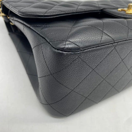 Chanel Classic Flap Jumbo 2014 Black Caviar Leather Double Flap Gold Hardware