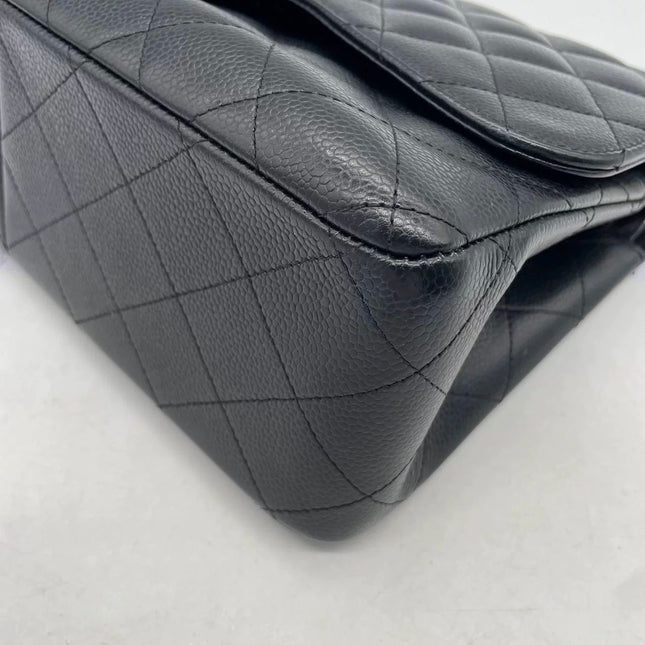 Chanel Classic Flap Jumbo 2014 Black Caviar Leather Double Flap Gold Hardware