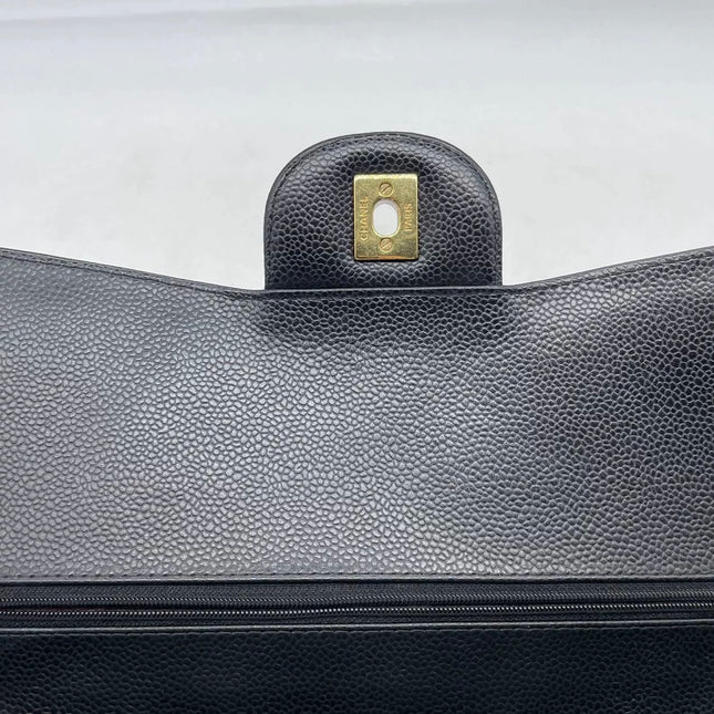 Chanel Classic Flap Jumbo 2014 Black Caviar Leather Double Flap Gold Hardware
