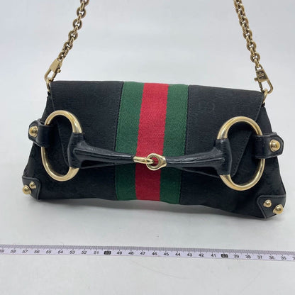 Gucci Horsebit 1955 Chain Cloth Black Gucci Monogram with Iconic Gucci Strip