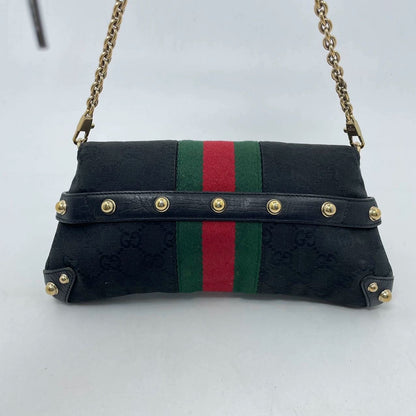 Gucci Horsebit 1955 Chain Cloth Black Gucci Monogram with Iconic Gucci Strip