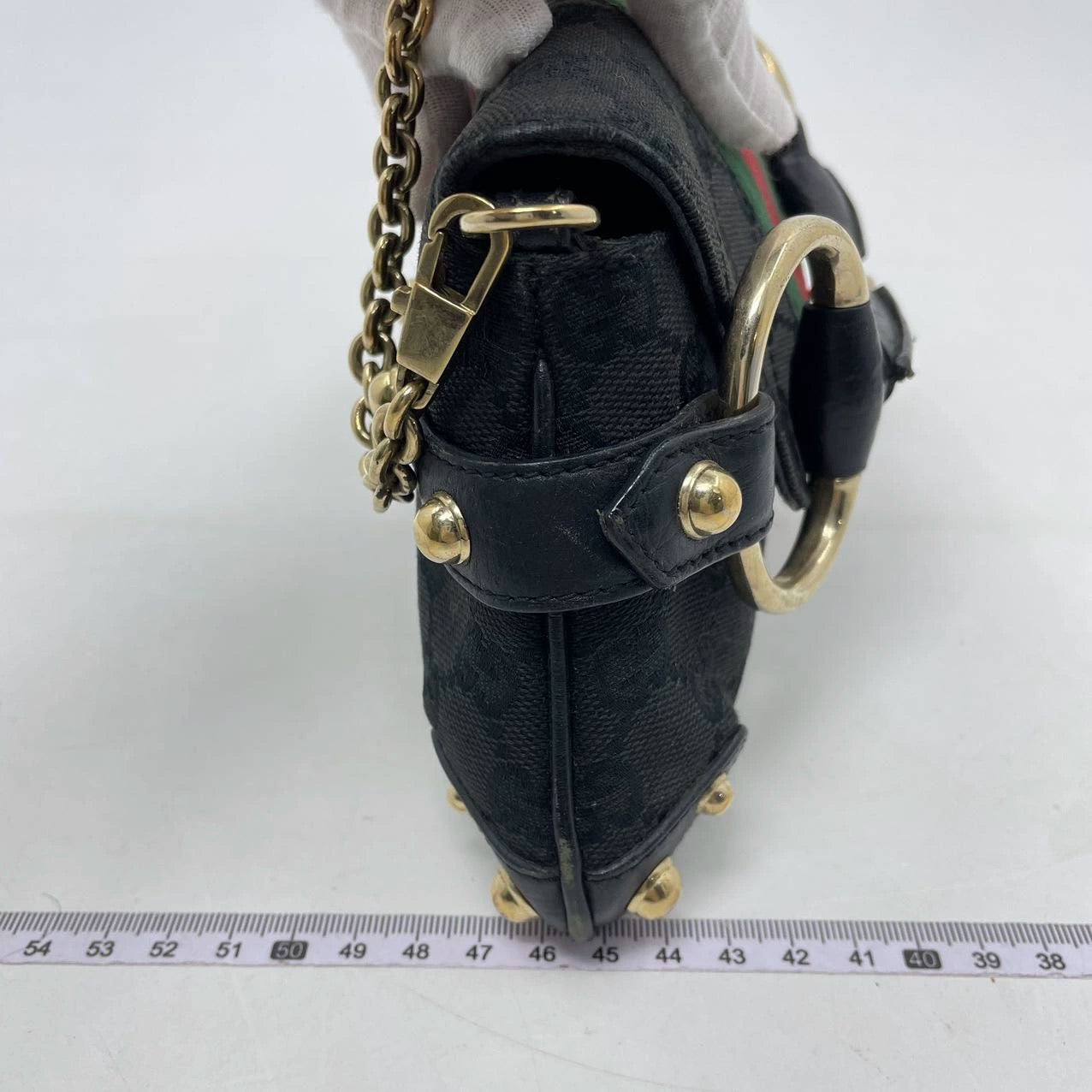 Gucci Horsebit 1955 Chain Cloth Black Gucci Monogram with Iconic Gucci Strip