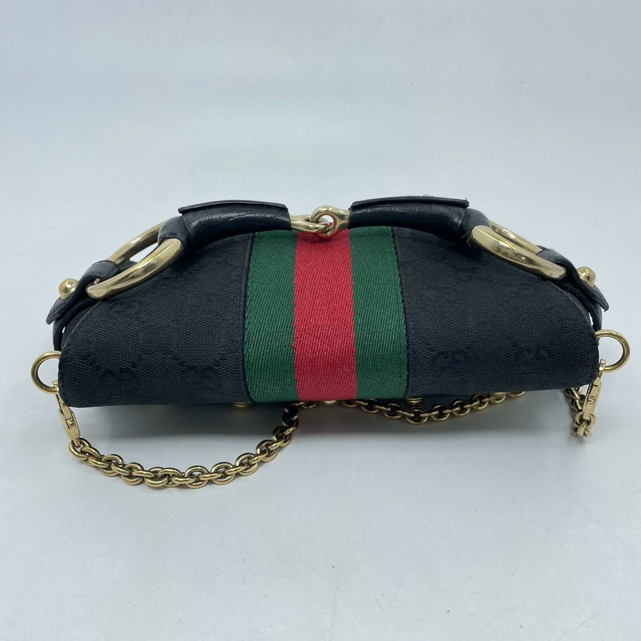 Gucci Horsebit 1955 Chain Cloth Black Gucci Monogram with Iconic Gucci Strip