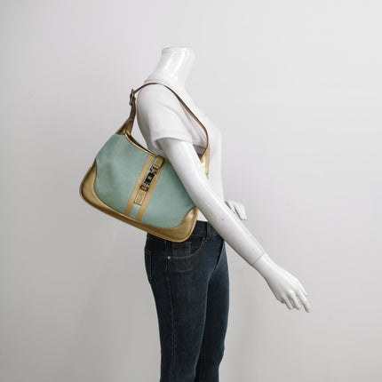 Sold Gucci Jackie Vintage Mini Blue Nylon with Gold Leather Shoulder Bag Medium