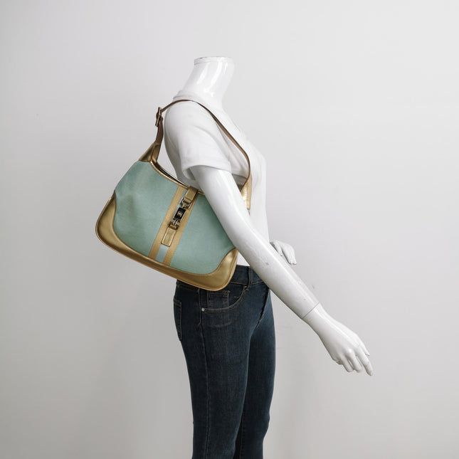 Sold Gucci Jackie Vintage Mini Blue Nylon with Gold Leather Shoulder Bag Medium
