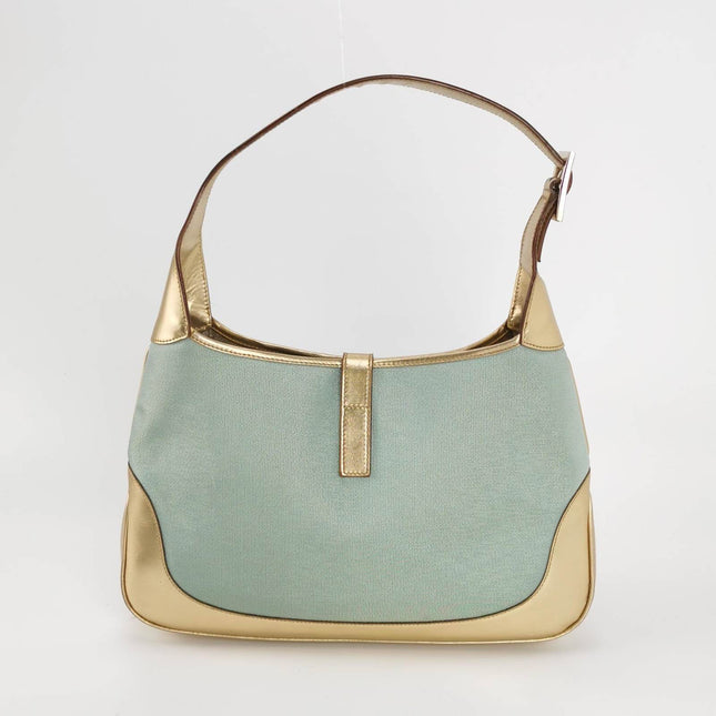 Sold Gucci Jackie Vintage Mini Blue Nylon with Gold Leather Shoulder Bag Medium