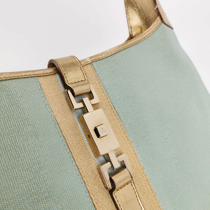 Sold Gucci Jackie Vintage Mini Blue Nylon with Gold Leather Shoulder Bag Medium