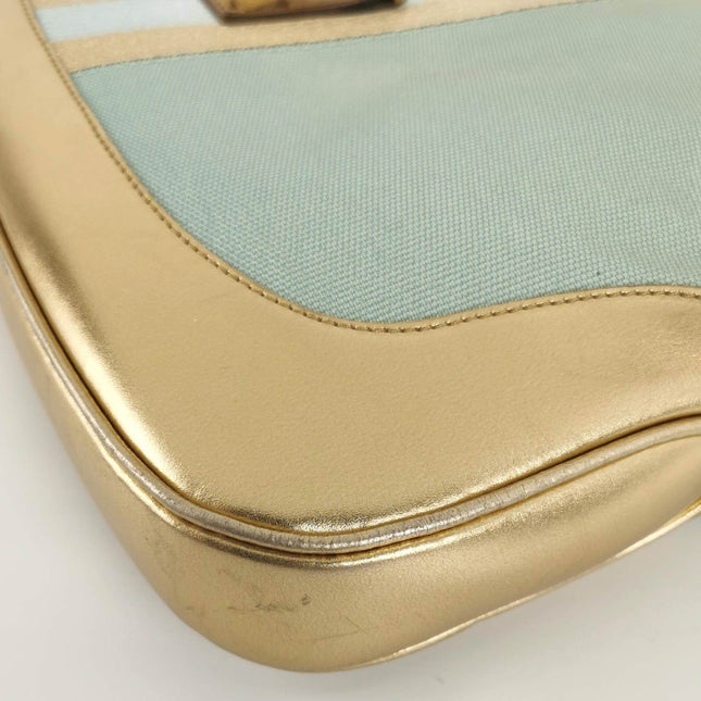 Sold Gucci Jackie Vintage Mini Blue Nylon with Gold Leather Shoulder Bag Medium