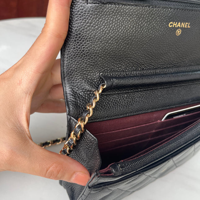 Sold Chanel Wallet on Chain WOC Black Caviar Leather with Gold hardware