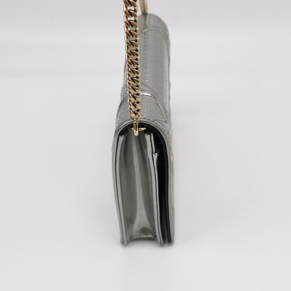 Dior Diorama Wallet on Chain Micro-cannage Silver Metallic Patent Leather Crossbody Bag