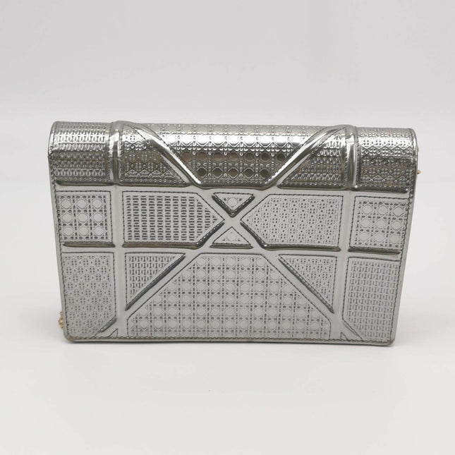 Dior Diorama Wallet on Chain Micro-cannage Silver Metallic Patent Leather Crossbody Bag