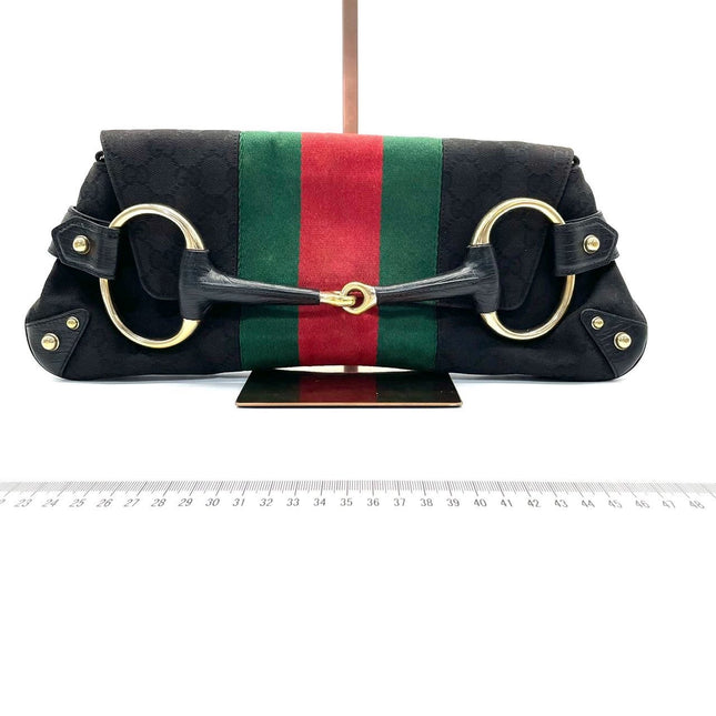 Sold Gucci Horsebit 1955 Cloth Black Monogram Large Shoulder bag