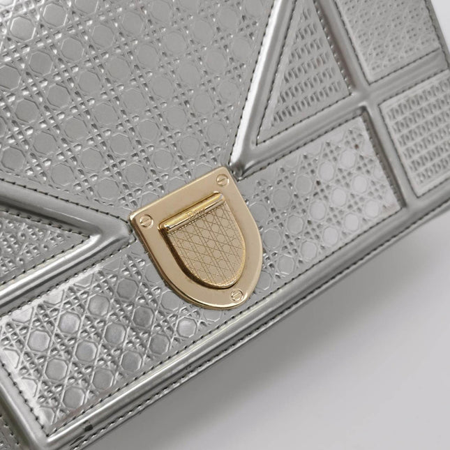 Dior Diorama Wallet on Chain Micro-cannage Silver Metallic Patent Leather Crossbody Bag
