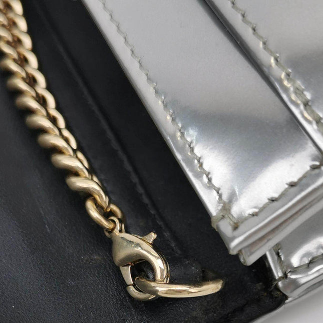 Dior Diorama Wallet on Chain Micro-cannage Silver Metallic Patent Leather Crossbody Bag