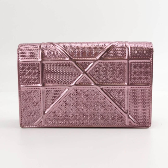 Sold Dior Diorama Wallet on Chain Micro-cannage Pink Metallic Patent Leather Crossbody Bag
