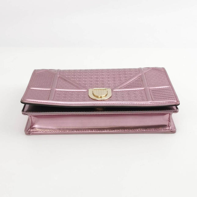 Sold Dior Diorama Wallet on Chain Micro-cannage Pink Metallic Patent Leather Crossbody Bag