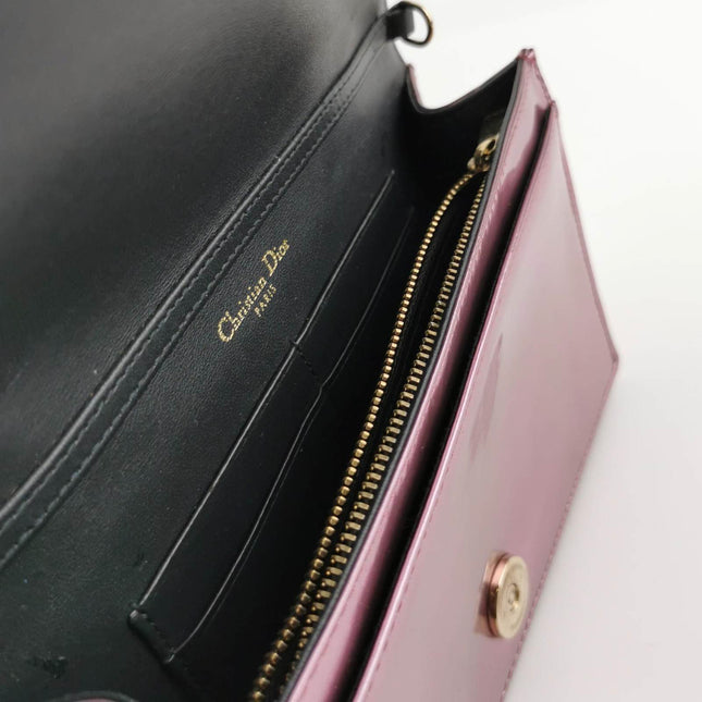 Sold Dior Diorama Wallet on Chain Micro-cannage Pink Metallic Patent Leather Crossbody Bag