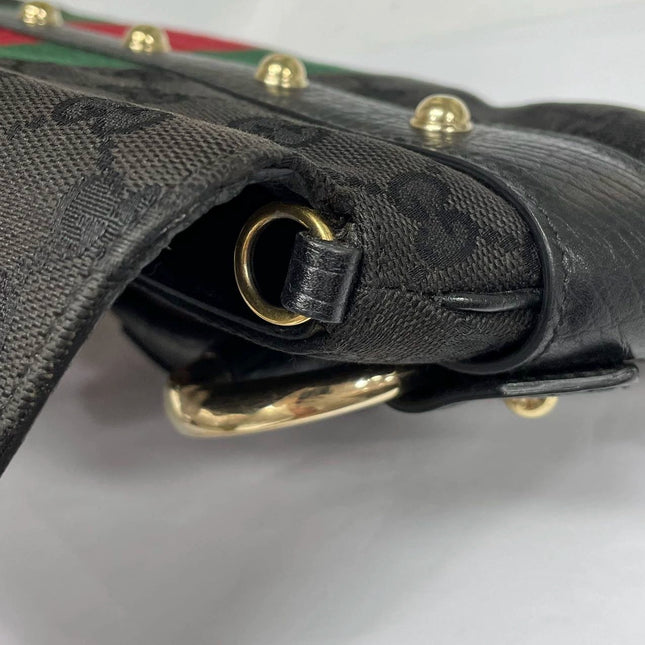 Sold Gucci Horsebit 1955 Cloth Black Monogram Large Shoulder bag