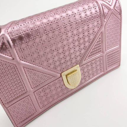 Sold Dior Diorama Wallet on Chain Micro-cannage Pink Metallic Patent Leather Crossbody Bag